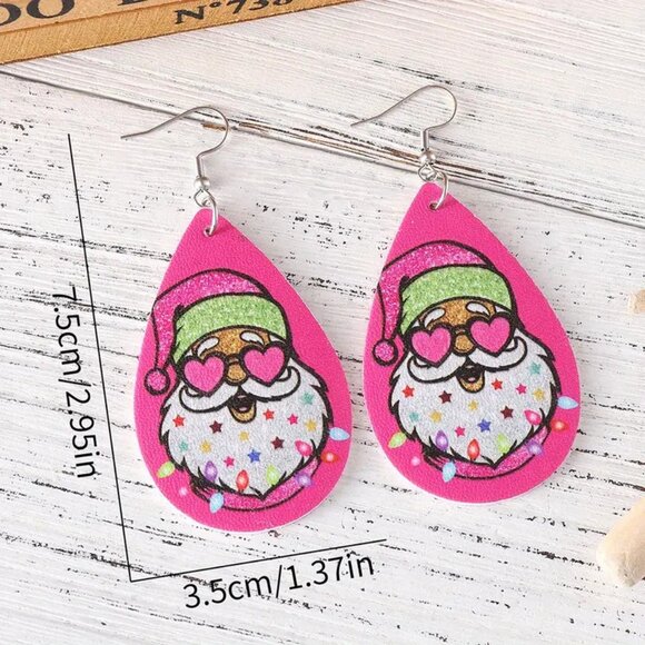 Hot Pink Santa Leather Earrings - NIP - Picture 2 of 2